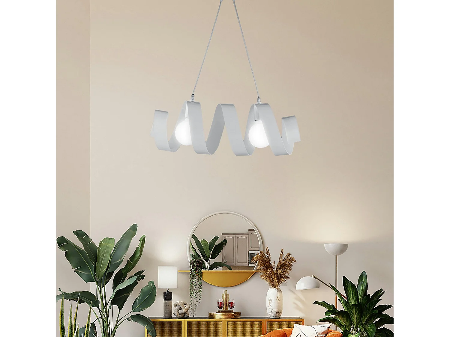 Helix Suspension en fer laqué blanc brillant avec câble électrique orientable 2 lumières L. 54 X 20 BL141-2-BCO