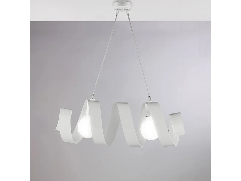 Helix Suspension en fer laqué blanc brillant avec câble électrique orientable 2 lumières L. 54 X 20 BL141-2-BCO