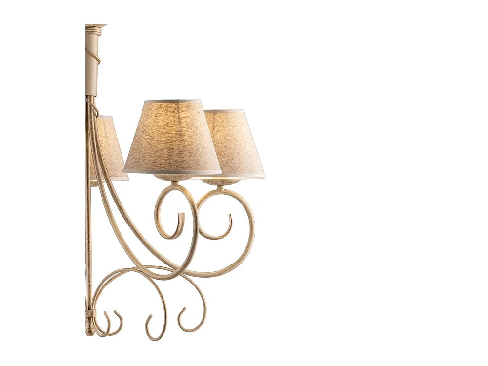 Lustre Vienna fer ivoire, décor or antique, abat-jour jute d.13, 5 lumières d.60 cm, charme vintage intemporel