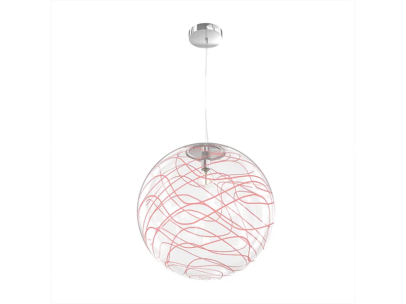 Sospensione Contemporanea Moon Metallo Cromo Vetro Rosso 1 Luce E27 D.40Cm