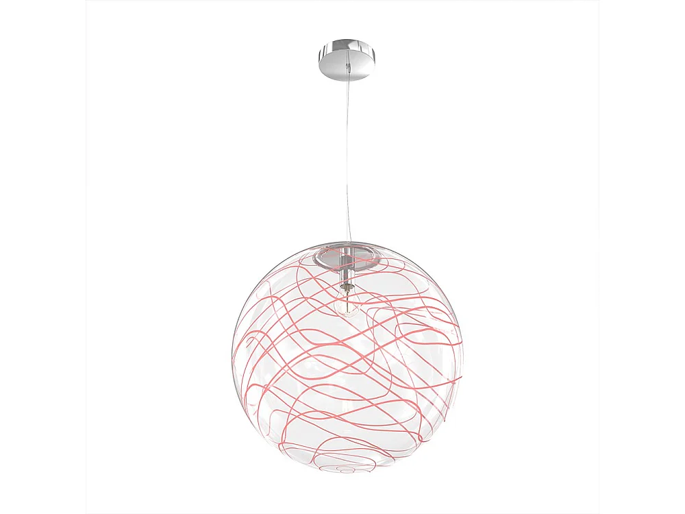 Sospensione Contemporanea Moon Metallo Cromo Vetro Rosso 1 Luce E27 D.40Cm