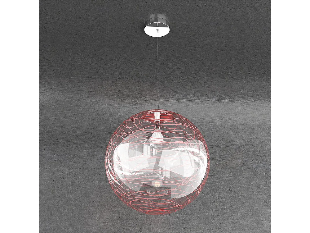 Sospensione Contemporanea Moon Metallo Cromo Vetro Rosso 1 Luce E27 D.40Cm
