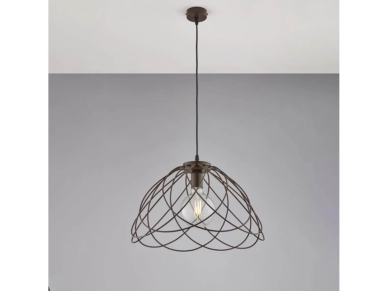 Pagode Lustre en fer laqué noir décor effet rouille avec câble électrique réglable 1 lumière 132 d.45 BL298-S1-RG