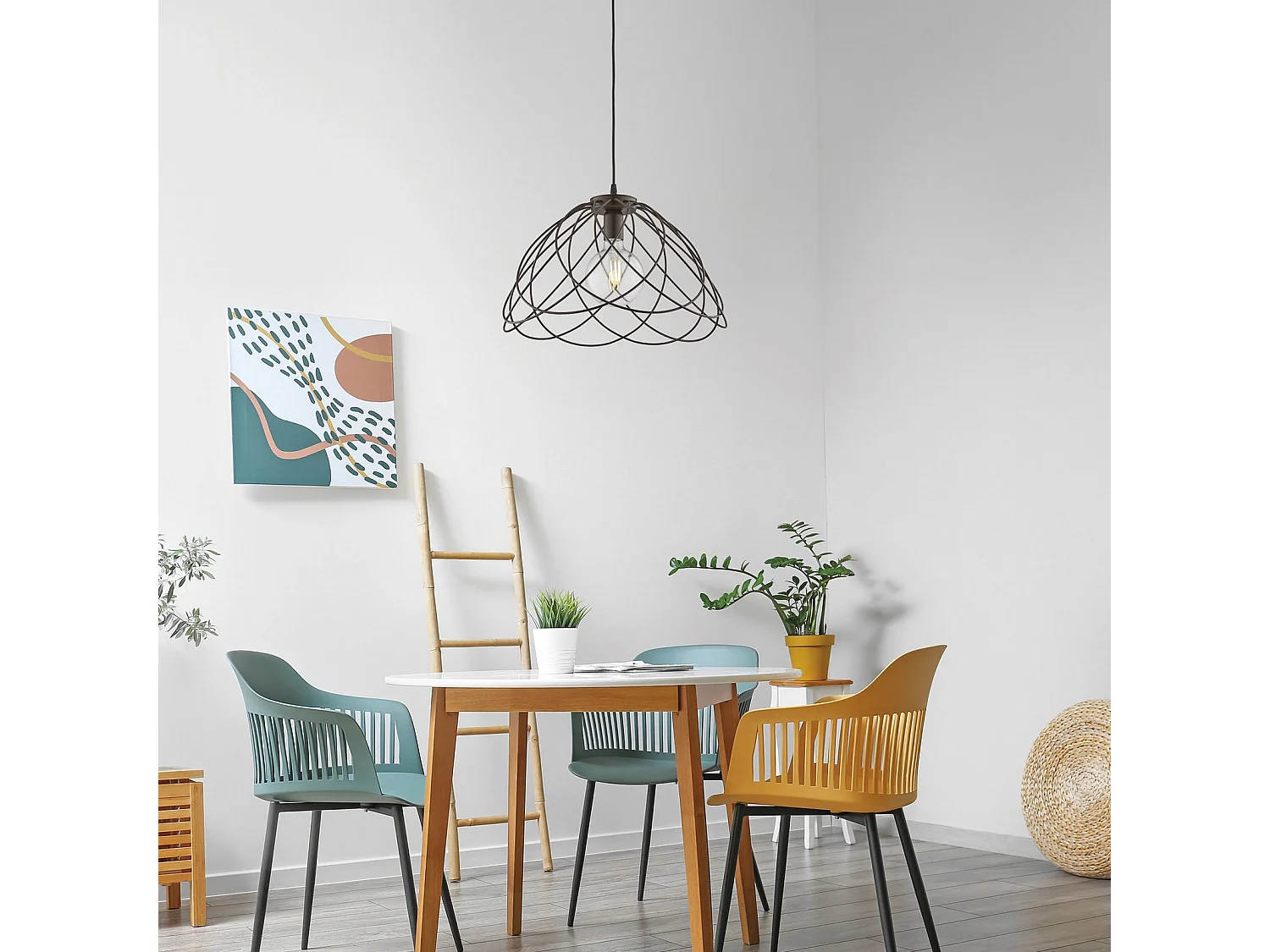 Pagode Lustre en fer laqué noir décor effet rouille avec câble électrique réglable 1 lumière 132 d.45 BL298-S1-RG