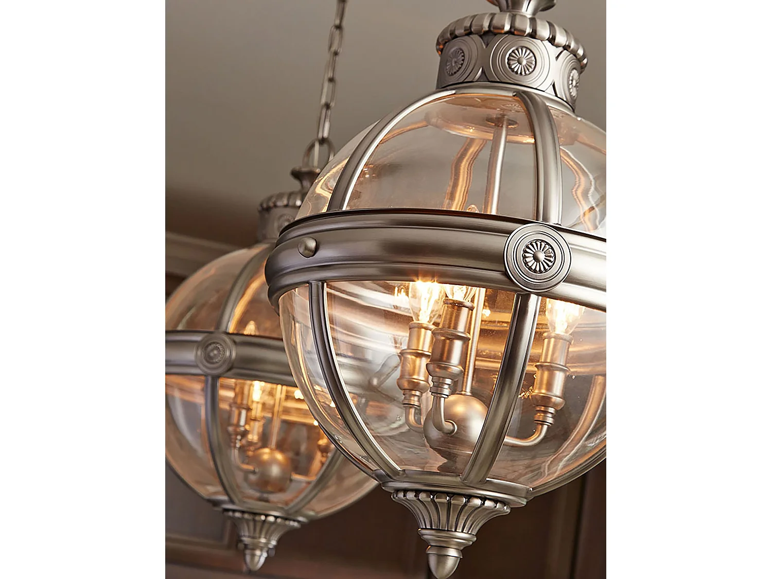 Lampadario Industrial Nordico Adams Acciaio Nichel Antico Vetro 3 Luci E14