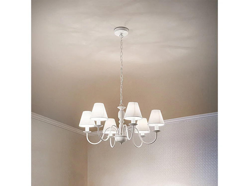 Hvidlakeret metalpendellampe, 6 x E14-fatninger (maks. 40 W), moderne og justerbart design, diameter 67 cm - Perenz
