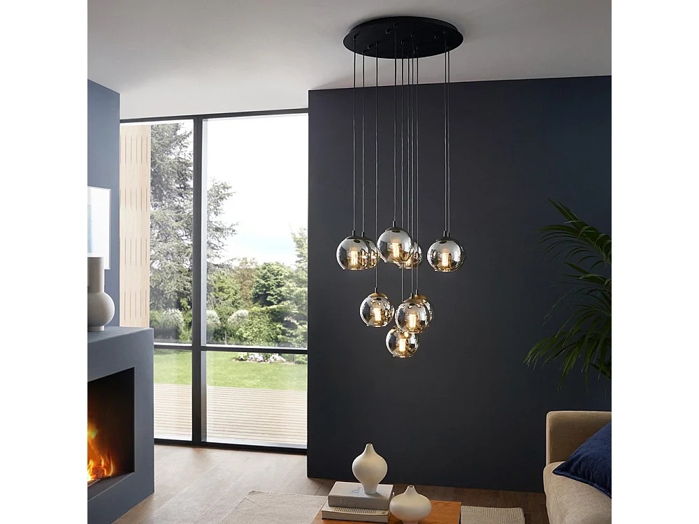 Lampadario Moderno Ariscani 10 Luci Acciaio Nero