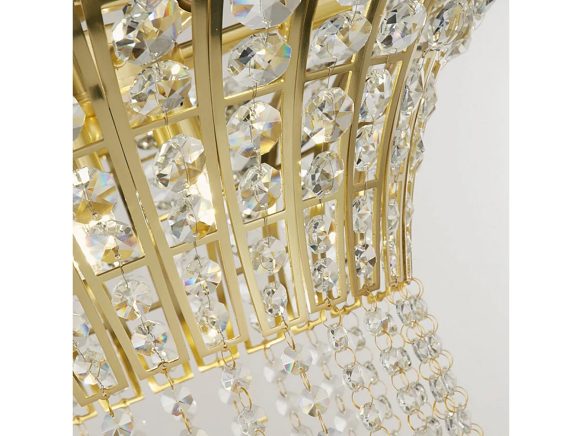 Searchlicht Gemma 8-flammige runde Pendelleuchte aus satiniertem Messing, klarem Kristall