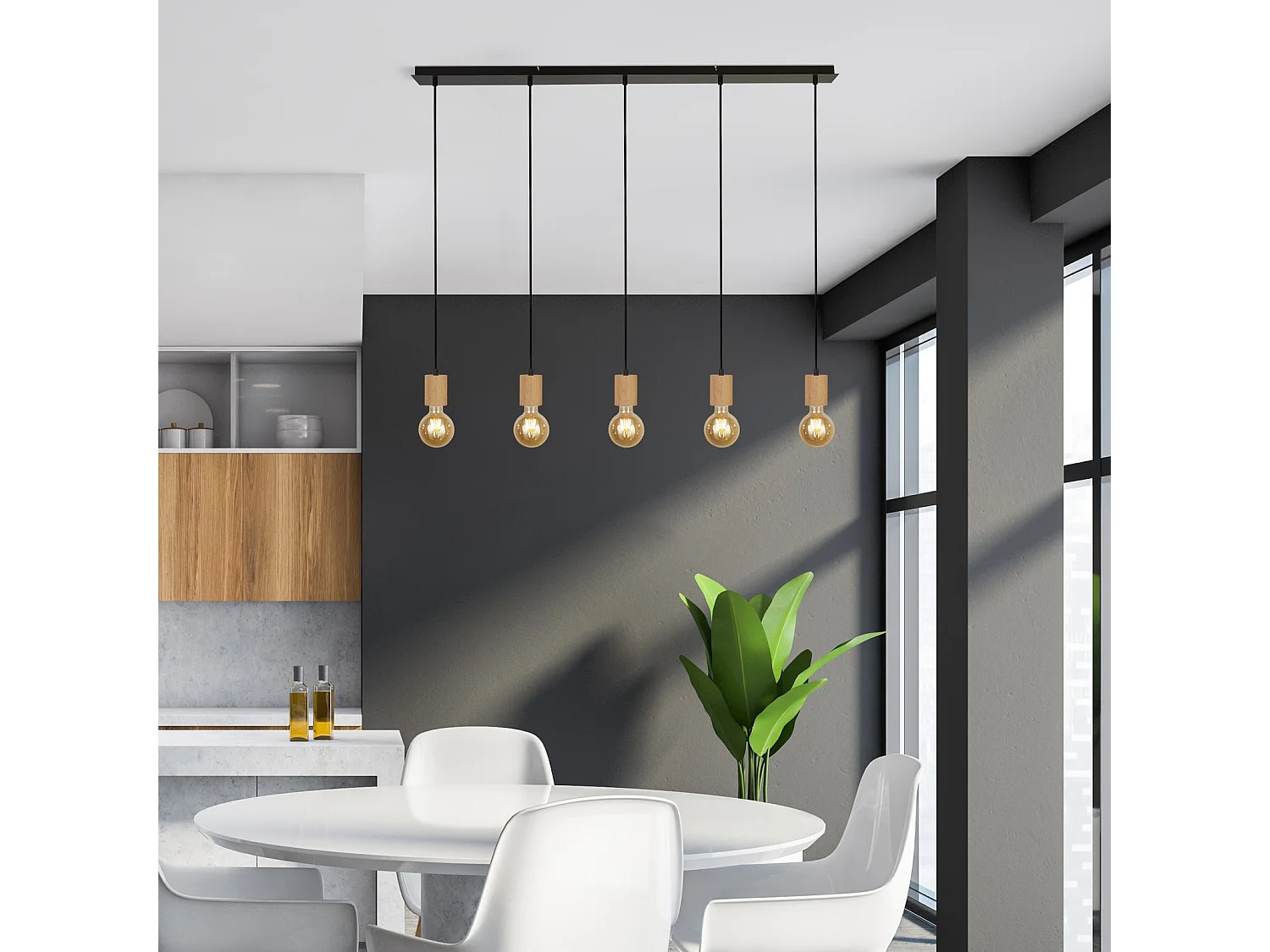 Lampadario Lineare Industrial-Nordico Spinoso Acciaio Nero Marrone 5 Luci E27