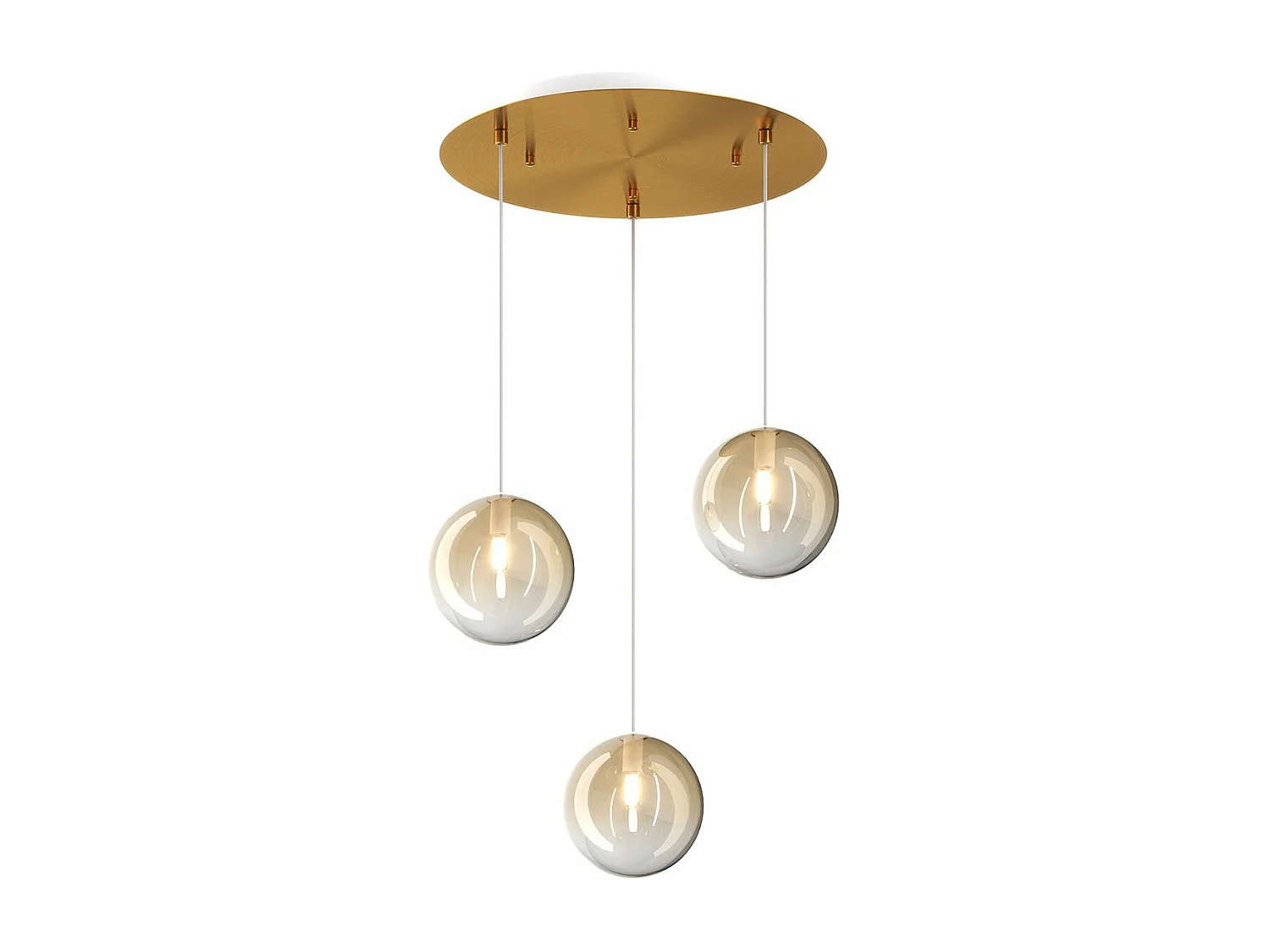 Sospensione Ottone Sat. 3 Luci Tonda Vetri Ambra