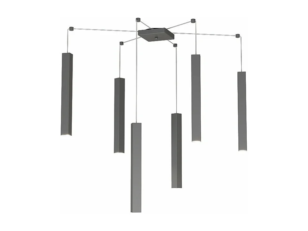 Square Tube Sospensione 6 Luci Grigio Antracite Cavo Cm.250 Con Base