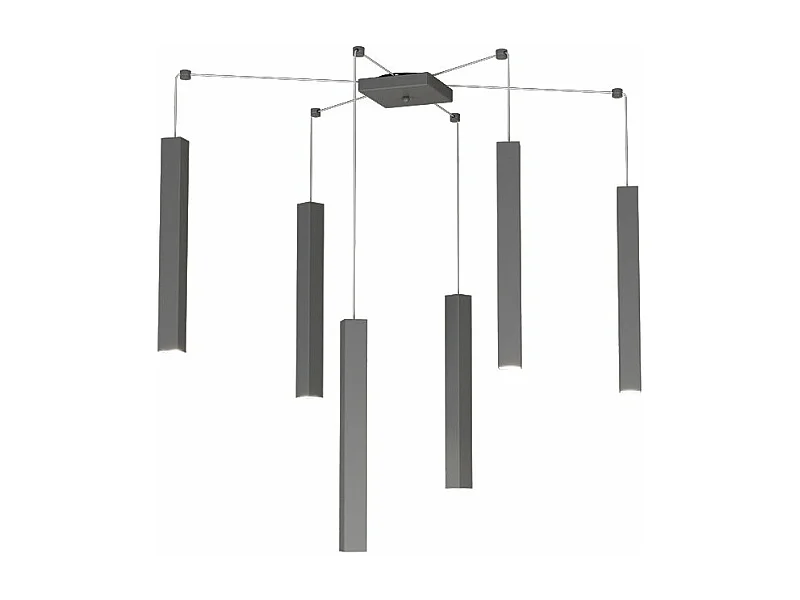 Square Tube Sospensione 6 Luci Grigio Antracite Cavo Cm.250 Con Base