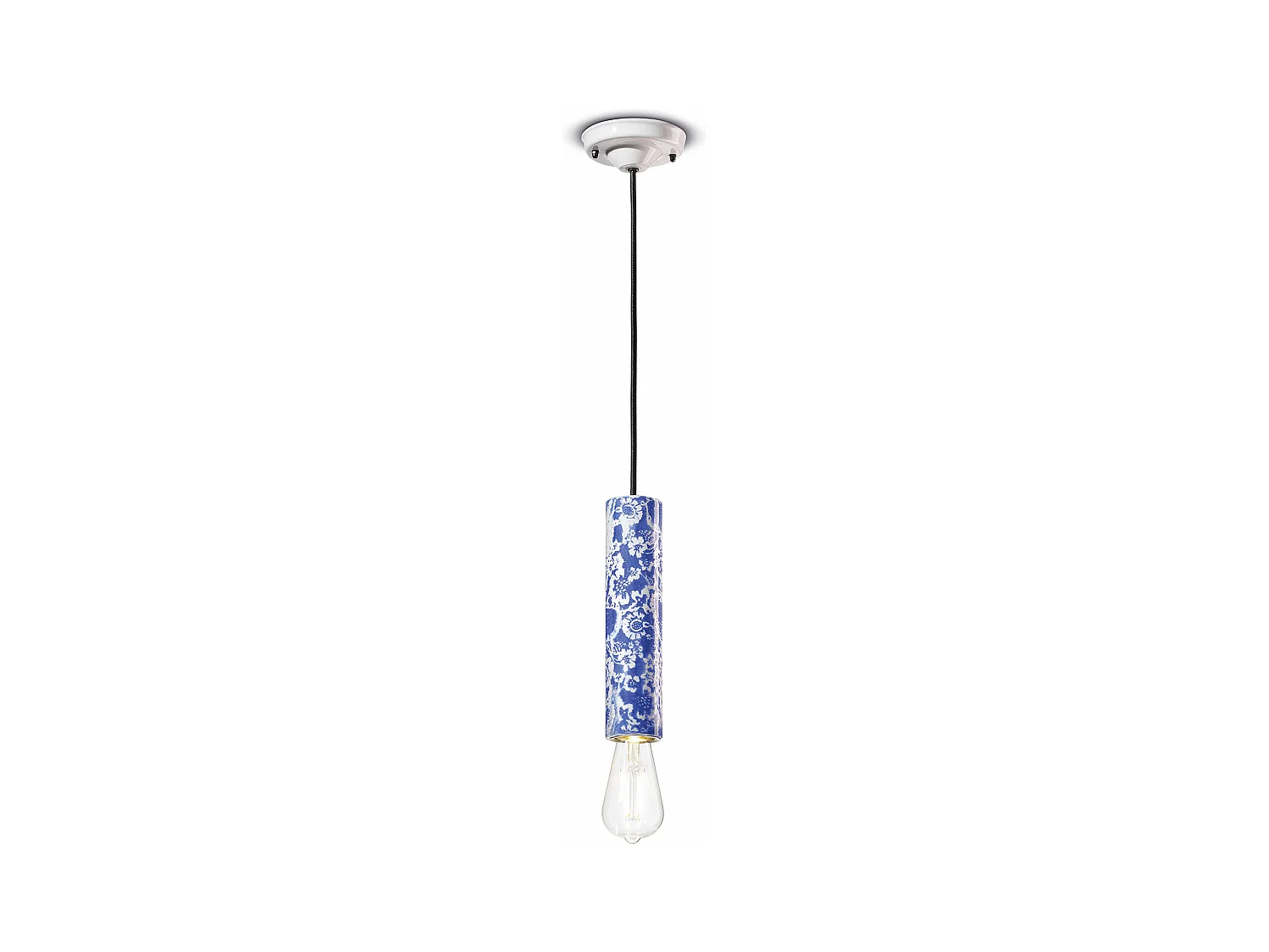 Sospensione Piccola Vintage Decò Pi Ceramica Ming Blu 1 Luce E27
