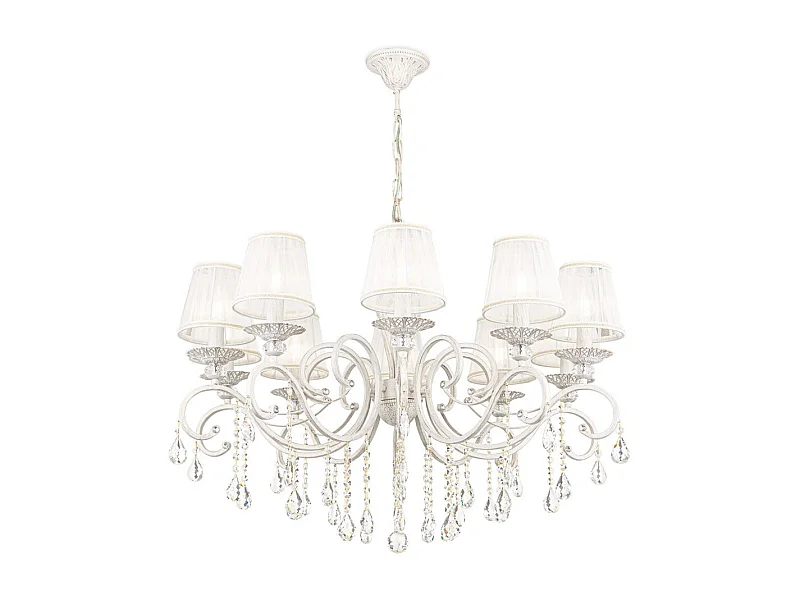 Grace Lámpara de araña blanca con oro y cristal, 10 luces, E14