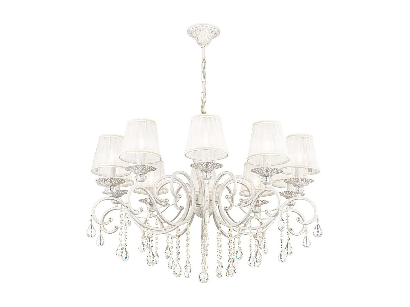 Grace Lámpara de araña blanca con oro y cristal, 10 luces, E14