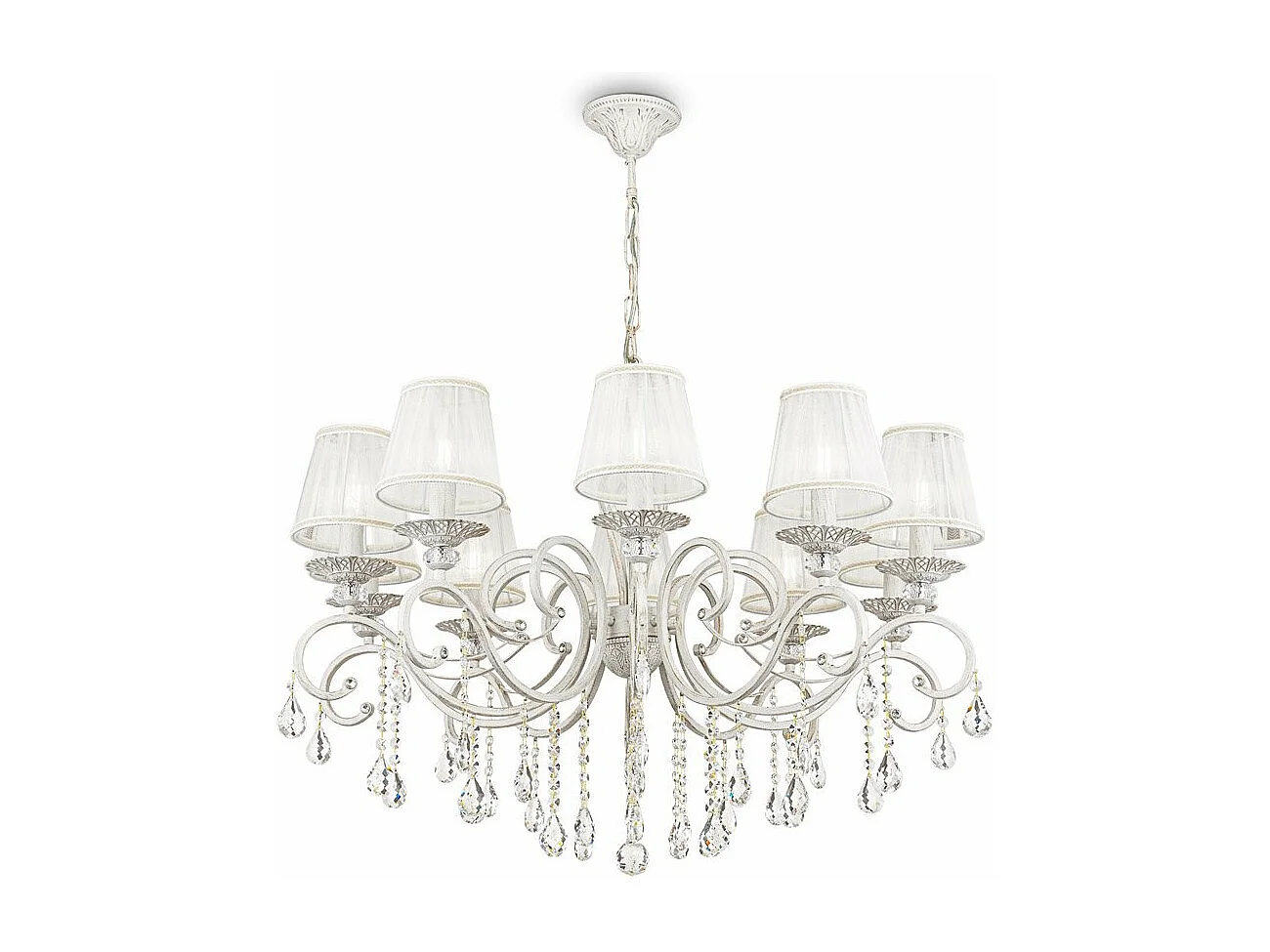 Grace Lámpara de araña blanca con oro y cristal, 10 luces, E14