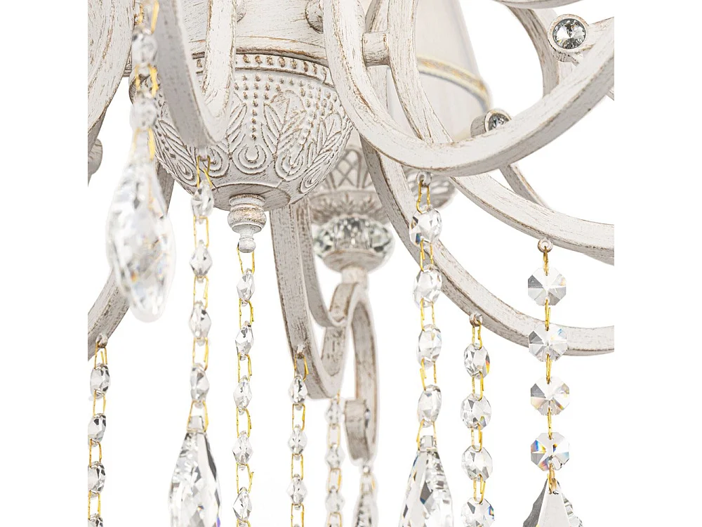 Grace Lámpara de araña blanca con oro y cristal, 10 luces, E14