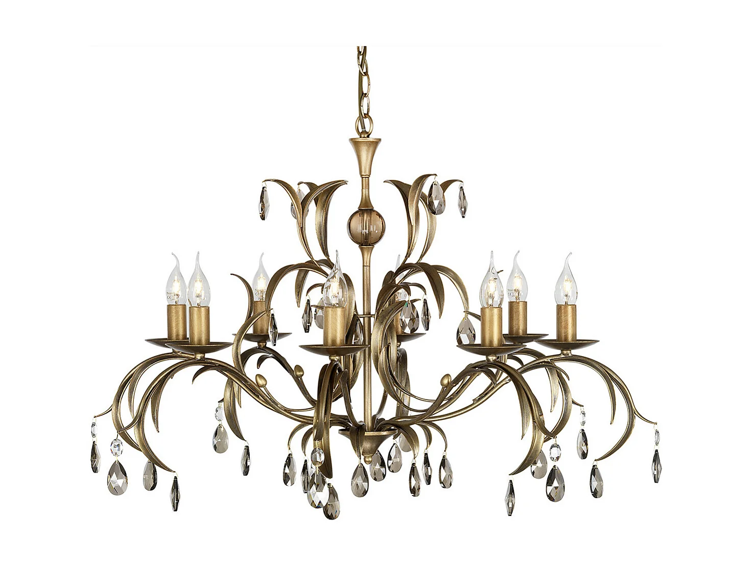 Elstead Lily 8 ljus ljuskrona metallisk brons blommiga blad design