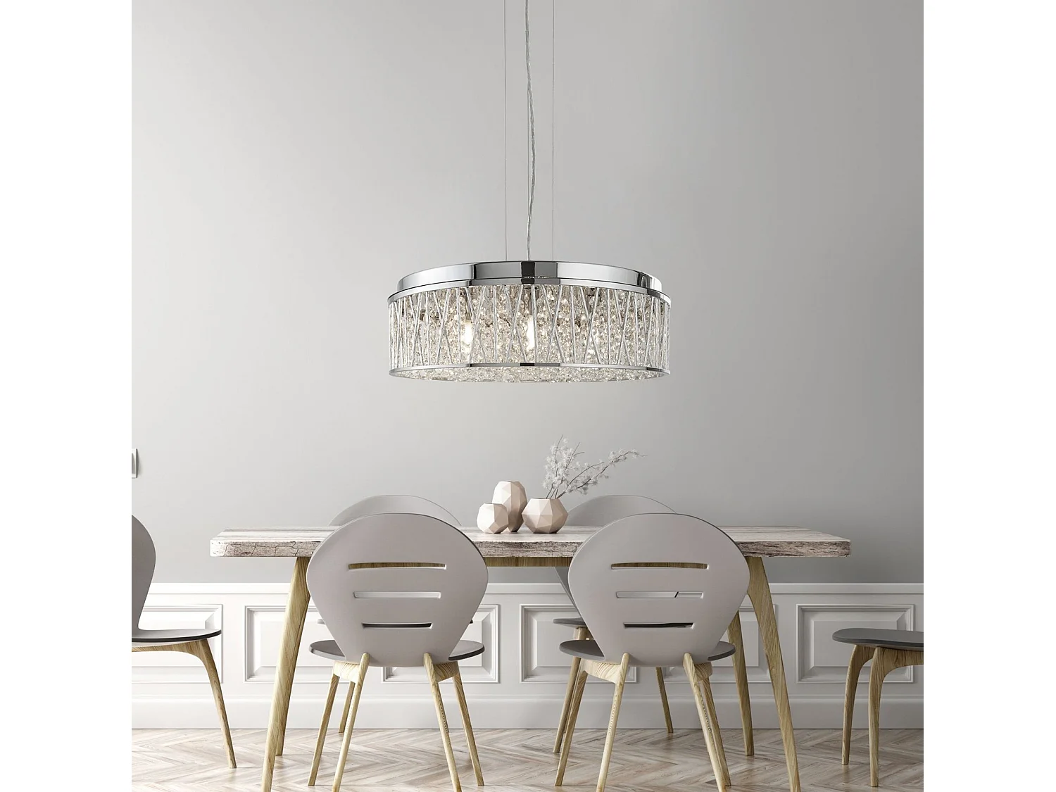 Searchlicht Elise - 7 Licht Deckenanhänger Chrom mit Glaskristallen, G9