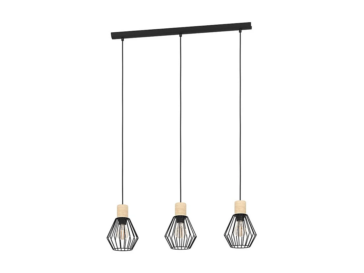 Lampadario Industrial Palmorla 3 Luci Metallo Nero E Marrone