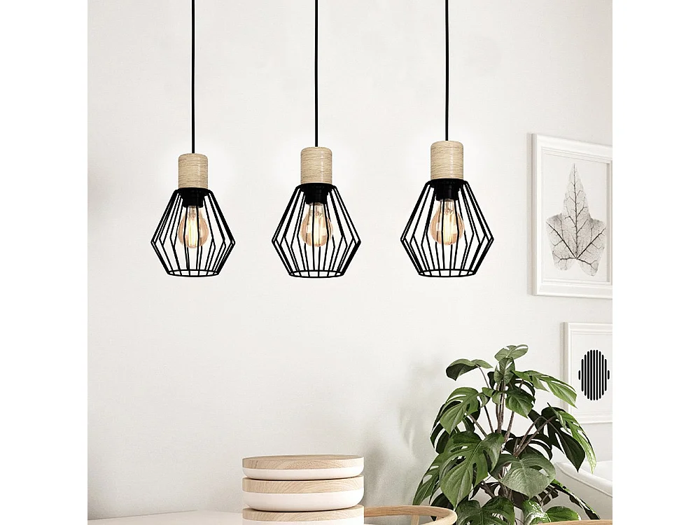 Lampadario Industrial Palmorla 3 Luci Metallo Nero E Marrone
