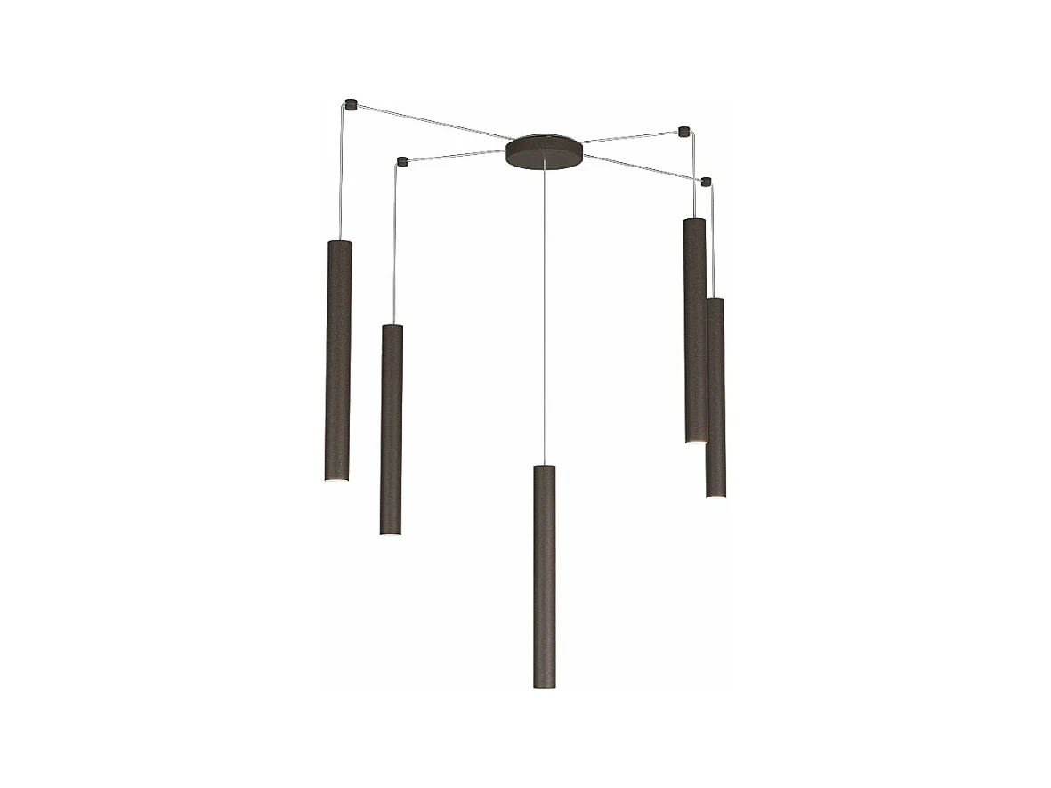 Round Tube Sospensione 5 Luci Marrone Cavo Cm.250 Con Base