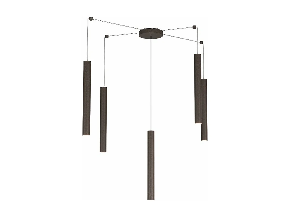 Round Tube Sospensione 5 Luci Marrone Cavo Cm.250 Con Base