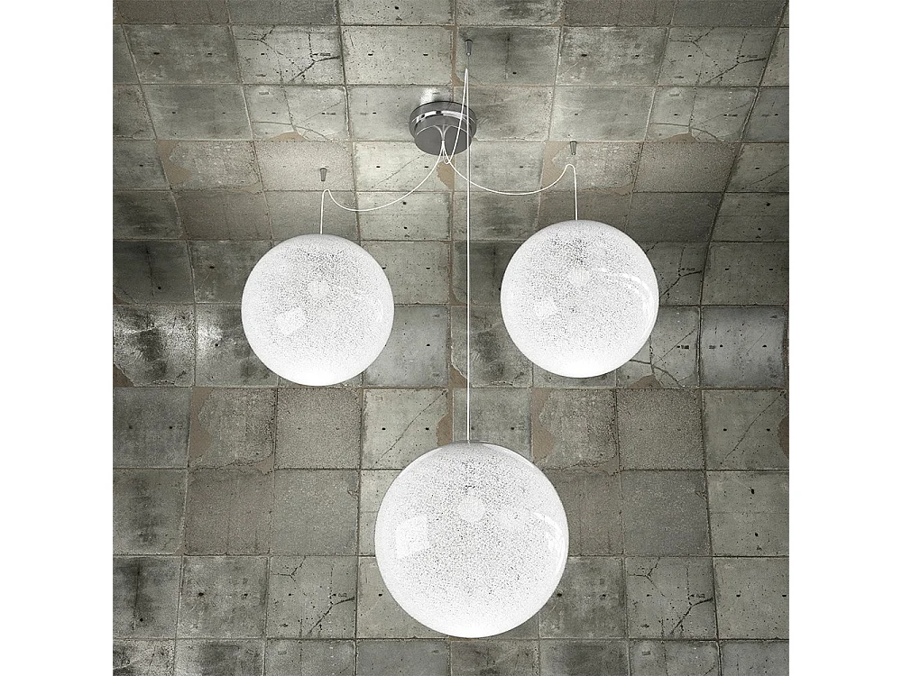 Sospensione Contemp Glitter Metallo Cromo Vetro Soffiato Trasp 3 Luci E27 30Cm