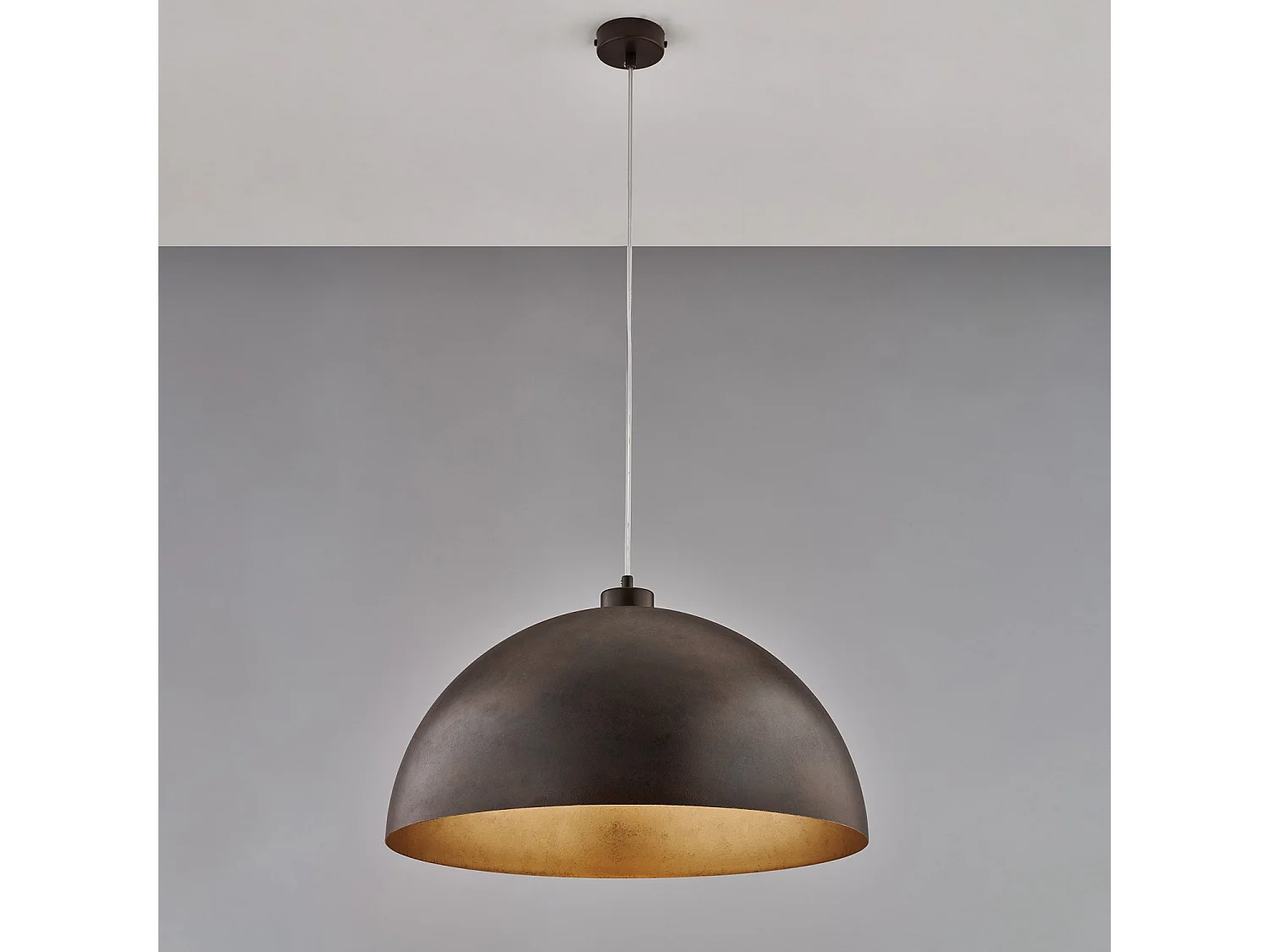 Suspension Marcus d.50 cm, fer noir, effet rouille, intérieur or antique, câble réglable, 1 lumière, style loft
