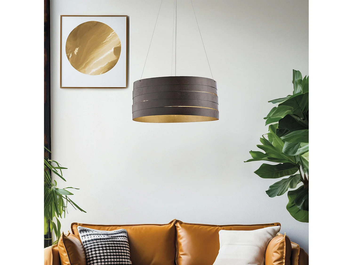 Sospensione Moderna 3 Luci Mambo Fasce Circolari Ferro Ruggine Oro