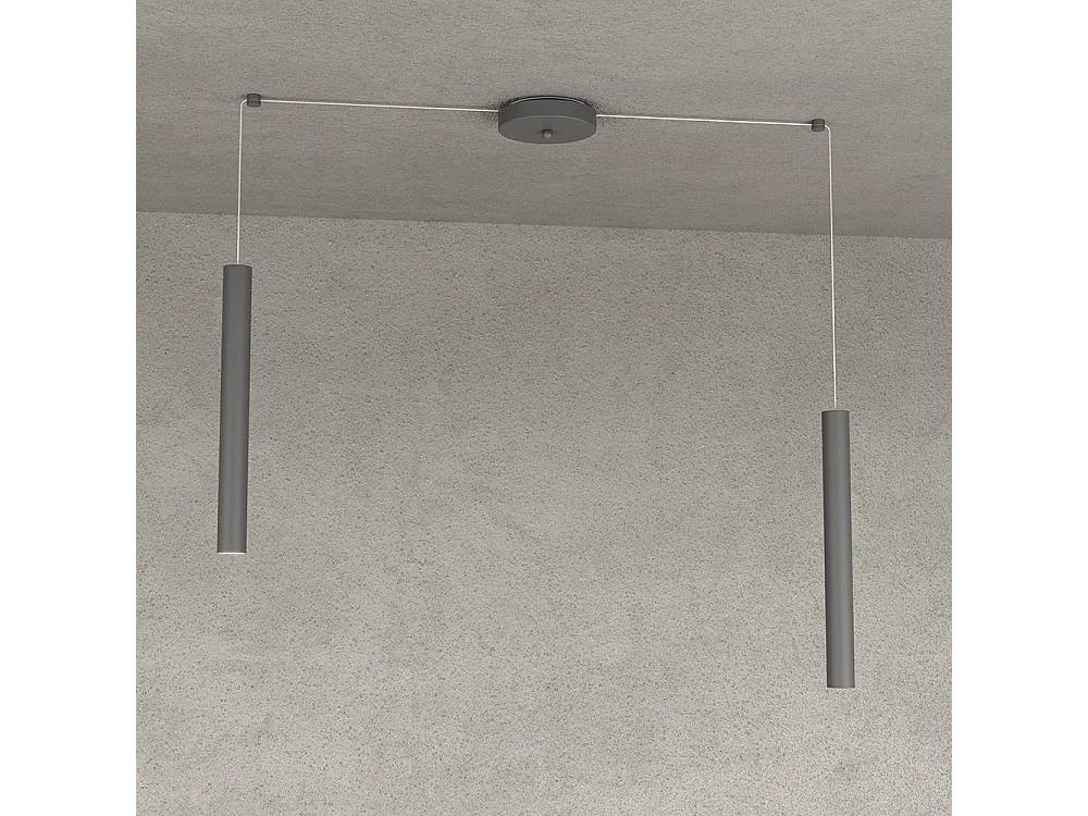 Round Tube Sospensione 2 Luci Grigio Antracite Cavo Cm.250 Con Base