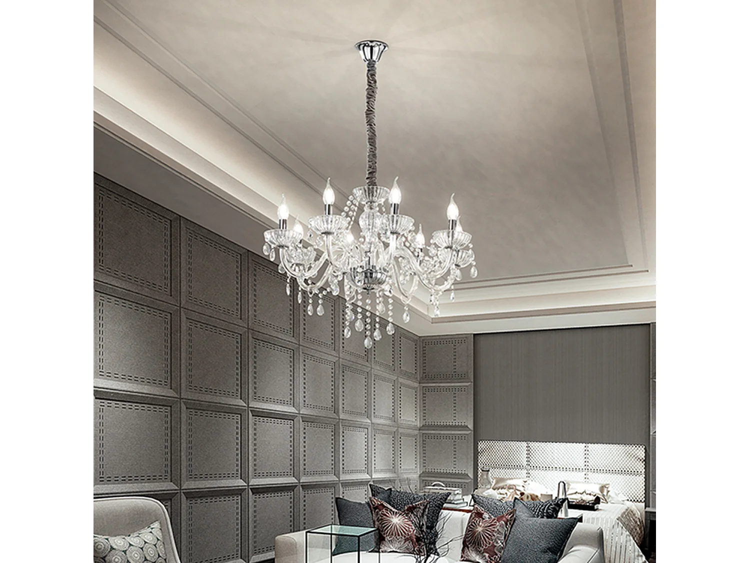 Lampadario Classico Venezia Vetro Trasparente 8 Luci E14