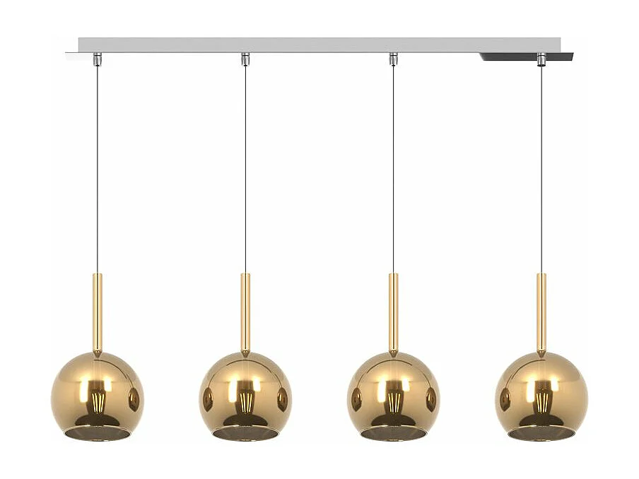 Sosp. Cromo Rettangolare 4 Luci Vetri Tutti Piccolo Oro