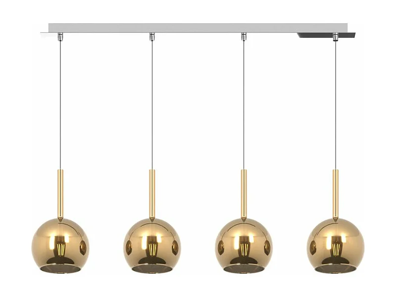 Sosp. Cromo Rettangolare 4 Luci Vetri Tutti Piccolo Oro