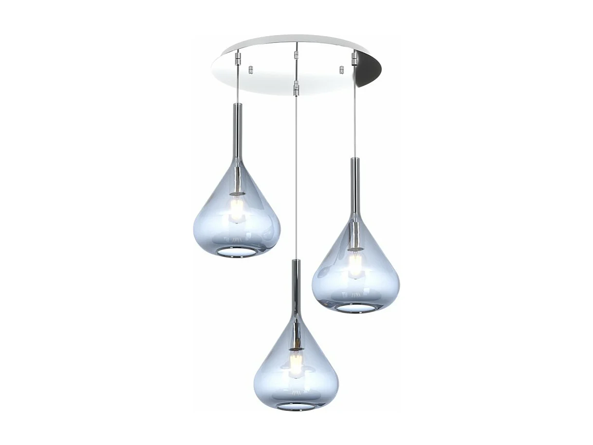 Suspension moderne Kona 3 lumières verre bleu et rosace ronde - Culot E27 - Réglable jusqu'à 250 cm d.42
