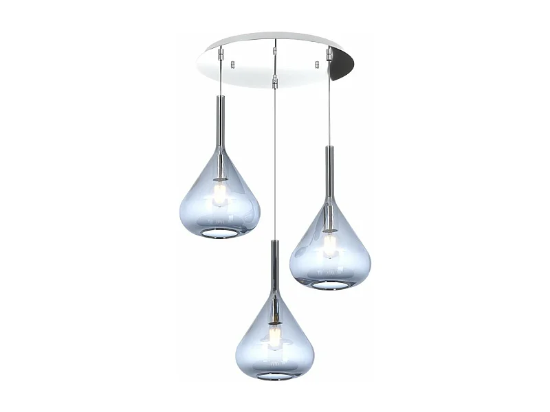 Suspension moderne Kona 3 lumières verre bleu et rosace ronde - Culot E27 - Réglable jusqu'à 250 cm d.42
