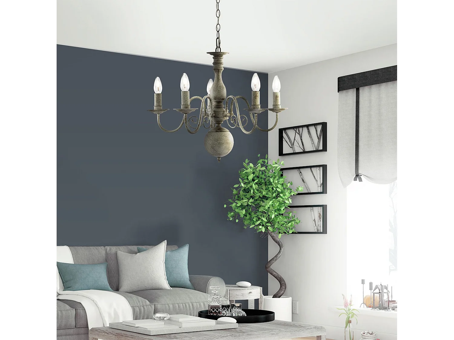 Searchlight Greythorne Plafonnier à 5 ampoules à bras multiples gris, E14