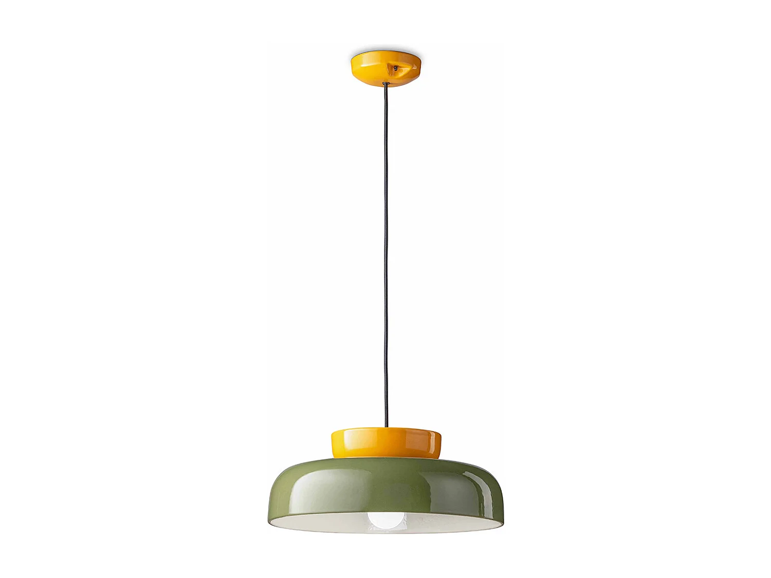 Sospensione Vintage Decò Maracana Ceramica-Vetro Verde-Giallo 1 Luce E27