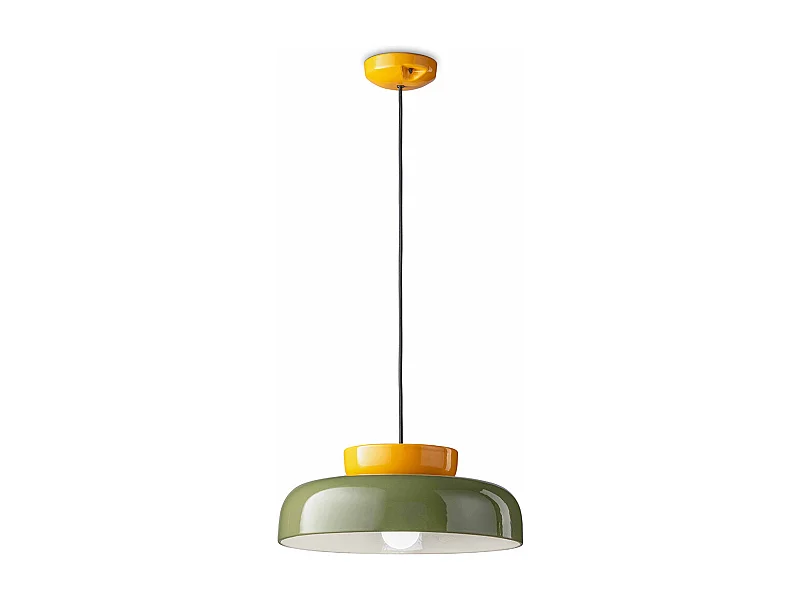 Sospensione Vintage Decò Maracana Ceramica-Vetro Verde-Giallo 1 Luce E27