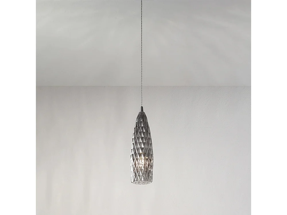 Sospensione Contemporanea Flut Metallo Cromo Vetro Fumè 1 Luce E27