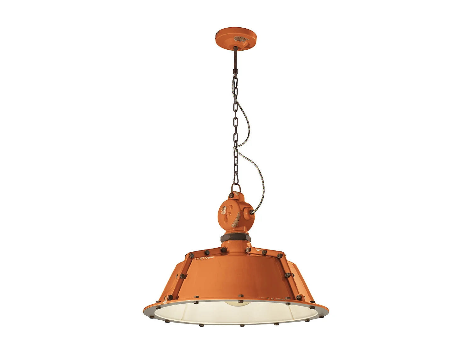 Lampadario Industrial Ferro E Ceramica Vintage Arancio 1 Luce E27 52Cm