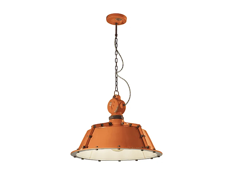 Lampadario Industrial Ferro E Ceramica Vintage Arancio 1 Luce E27 52Cm