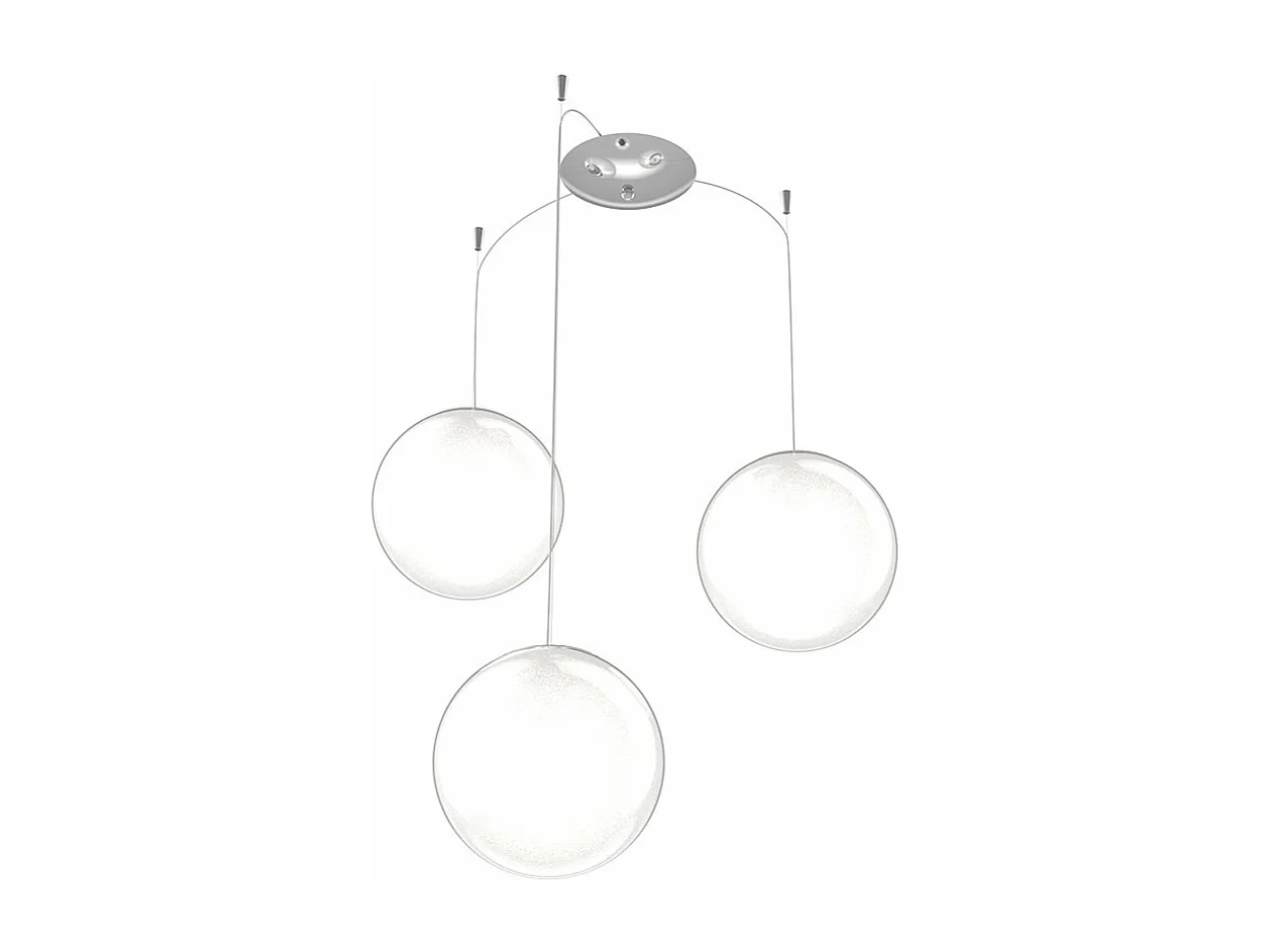 Sospensione Contemporanea Glitter Metallo Cromo Vetro Soffiato Trasp 3 Luci E14