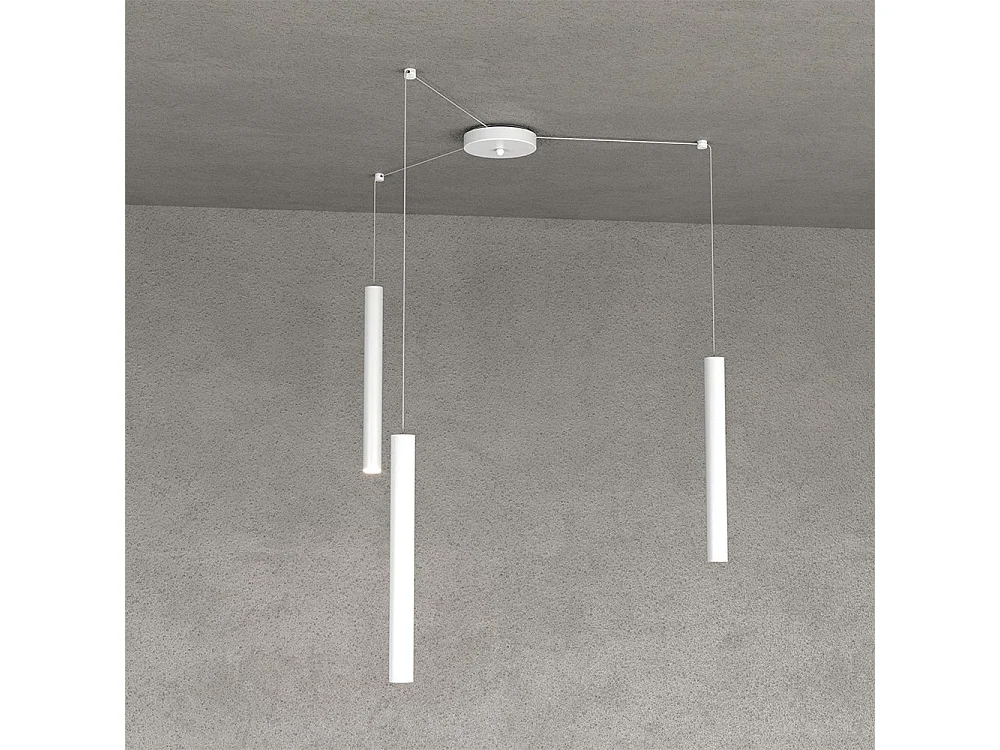 Round Tube Sospensione 3 Luci Bianco Cavo Cm.250 Con Base