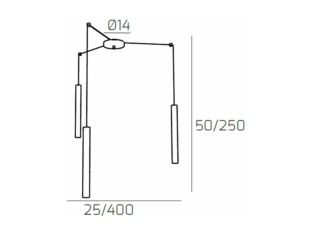 Round Tube Sospensione 3 Luci Bianco Cavo Cm.250 Con Base