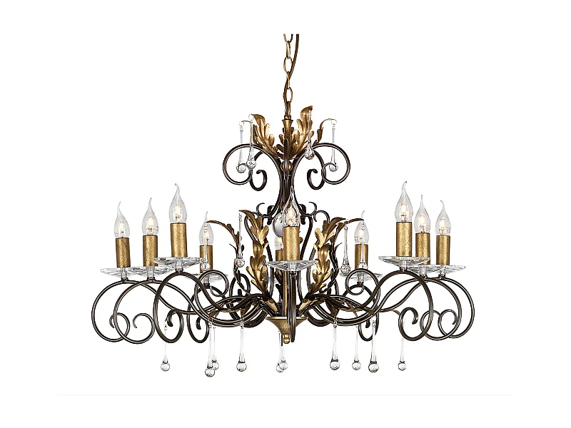 Elstead Amarilli Lustre à 10 ampoules bronze, motif de feuilles florales dorées, E14