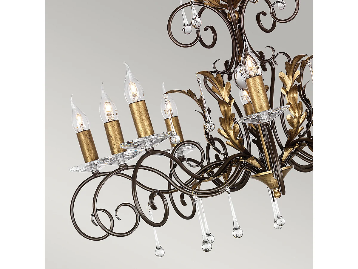 Elstead Amarilli - 10 leichte Kronleuchter Bronze, Gold Blumenblätter Design, E14