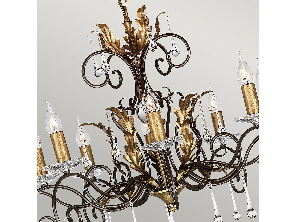 Elstead Amarilli - Lampadario a 10 luci bronzo, disegno foglie floreali oro, attacco E14