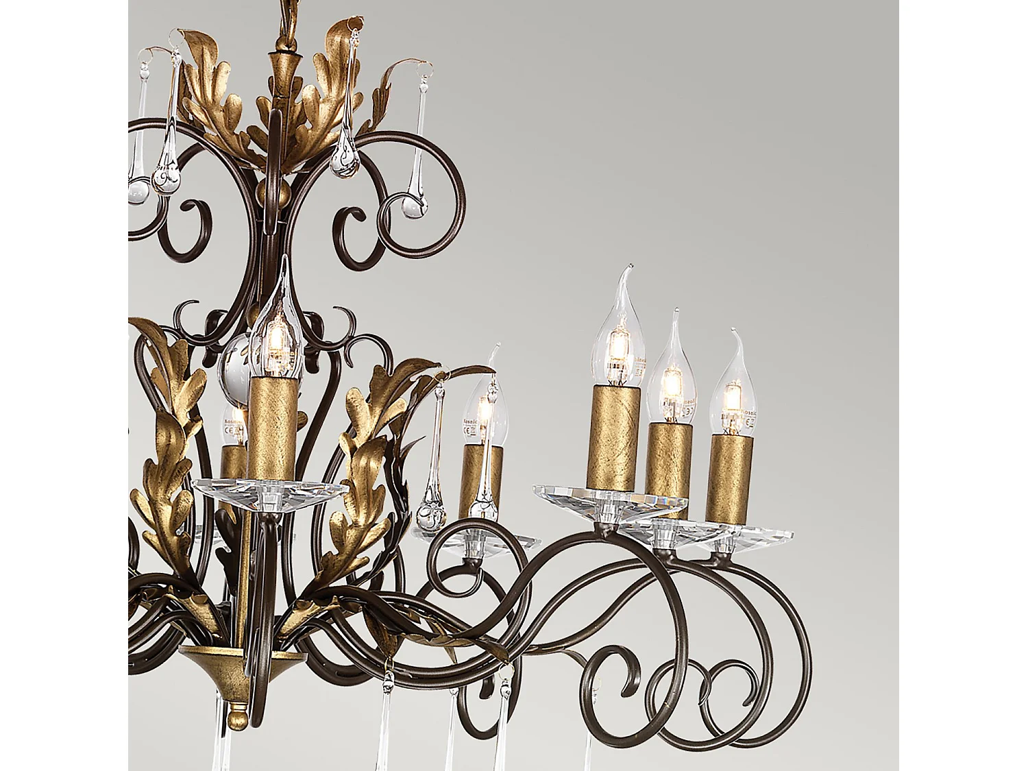 Elstead Amarilli - Lampadario a 10 luci bronzo, disegno foglie floreali oro, attacco E14