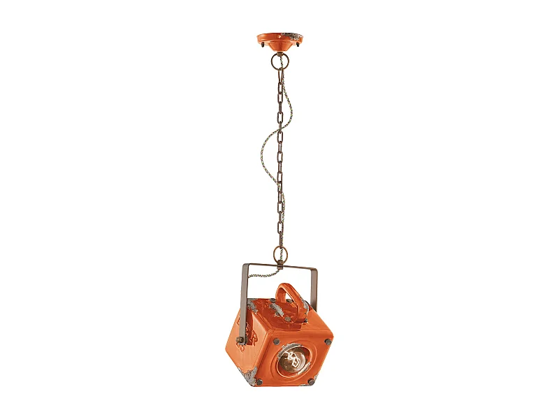 Lampadario Vintage Industrial Ferro E Ceramica Arancio 1 Luce E27